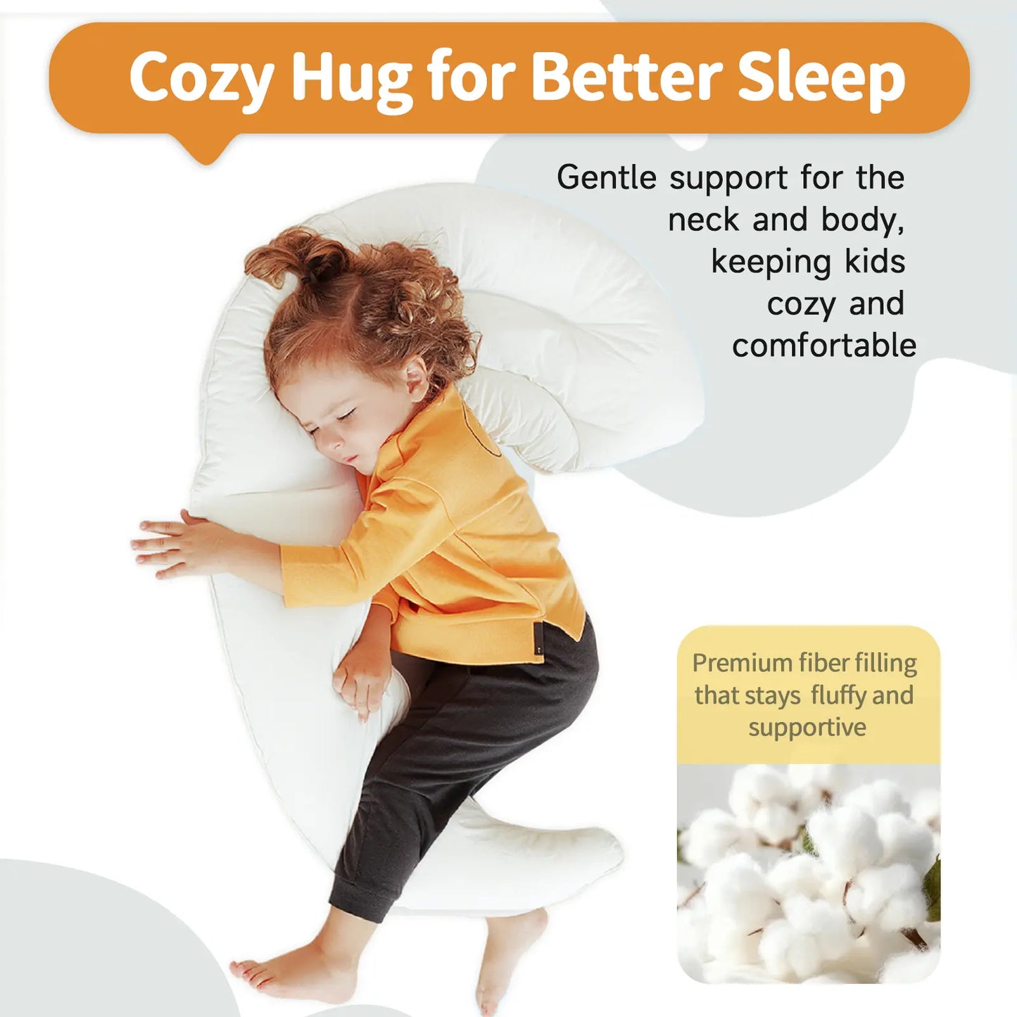 Choc Chick Curve Toddler Body Pillow for Sleep Training, 34X27 Inches Moon Shape Soft Child Hug Pillow, 100% Natural Cotton Pillowcase, Washable & Breathable Crib Pillow for Kids