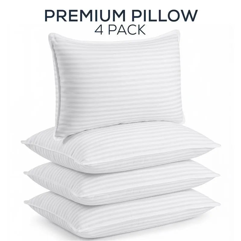 Utopia Bedding Hotel-Quality Bed Pillows for Sleeping - Set of 4, Soft Contoured Design, White Striped, Queen Size, Comfort for Back, Stomach, or Side Sleepers