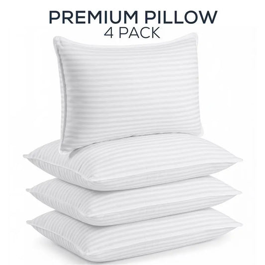 Utopia Bedding Hotel-Quality Bed Pillows for Sleeping - Set of 4, Soft Contoured Design, White Striped, Queen Size, Comfort for Back, Stomach, or Side Sleepers