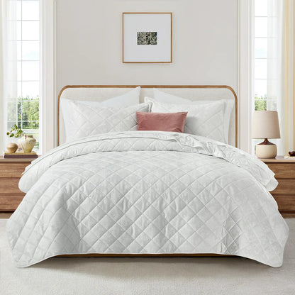 Imperial Homeware Floral Ultrasonic Quilted Bedspread Set – Lightweight Polyester Coverlet with Pillow Sham(S), Soft Breathable All-Season Bedding, Machine Washable, Twin/ Queen/ King