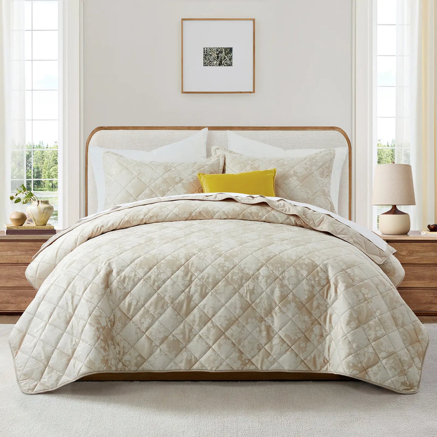 Imperial Homeware Floral Ultrasonic Quilted Bedspread Set – Lightweight Polyester Coverlet with Pillow Sham(S), Soft Breathable All-Season Bedding, Machine Washable, Twin/ Queen/ King