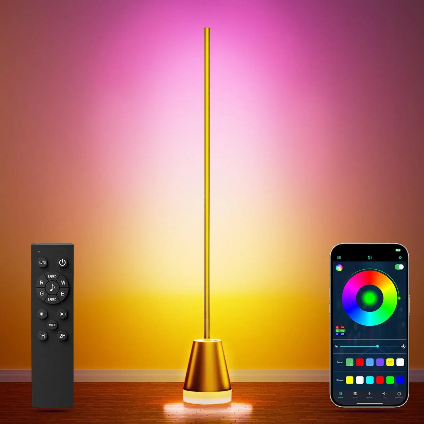 Smart RGB LED Corner Floor Lamp,172 Leds Bright Standing Lamps for Living Room with APP and Remote,Modern Floor Lamp with Music Sync and 16 Million Colors, Ambient Lighting for Bedroom