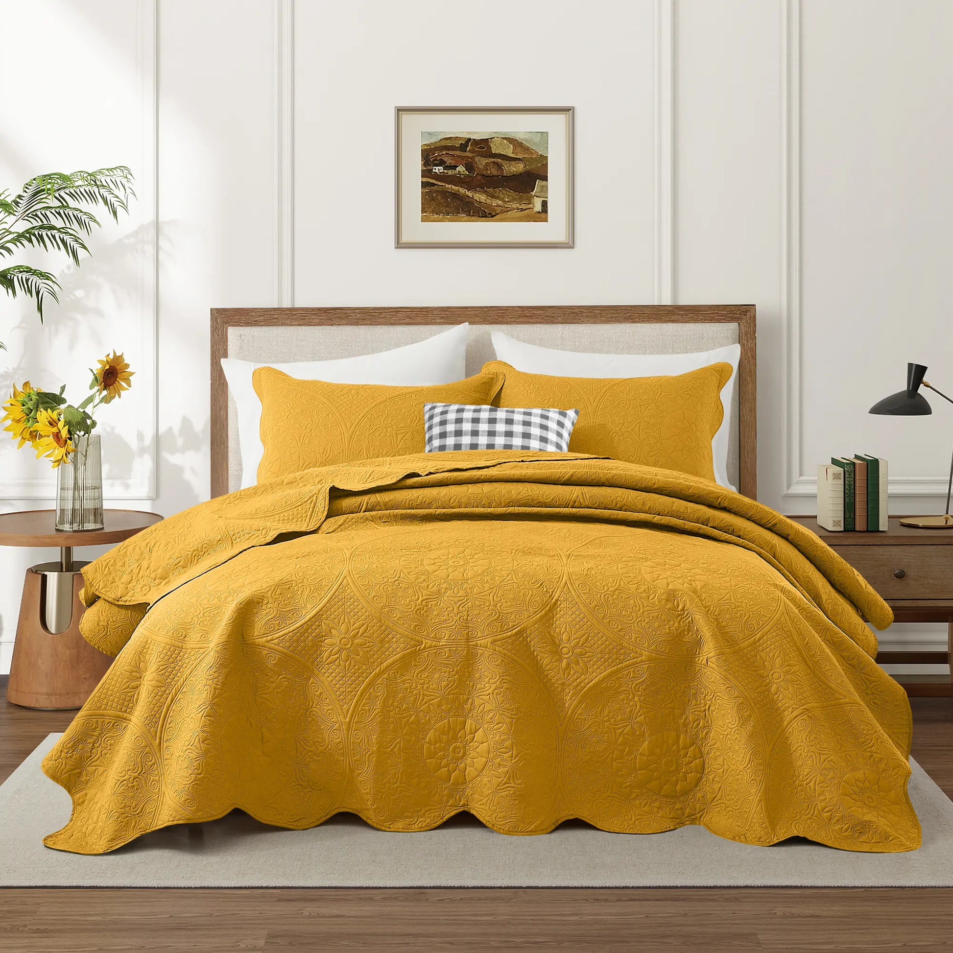 Imperial Homeware Floral Ultrasonic Quilted Bedspread Set – Lightweight Polyester Coverlet with Pillow Sham(S), Soft Breathable All-Season Bedding, Machine Washable, Twin/ Queen/ King