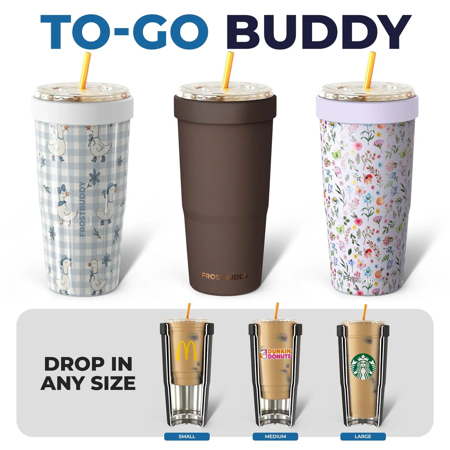 To-Go Buddy - Universal Cup Insulator for To-Go Cups - Keeps Drinks Hot Cold 12+ Hours - Vacuum Insulated Tumbler