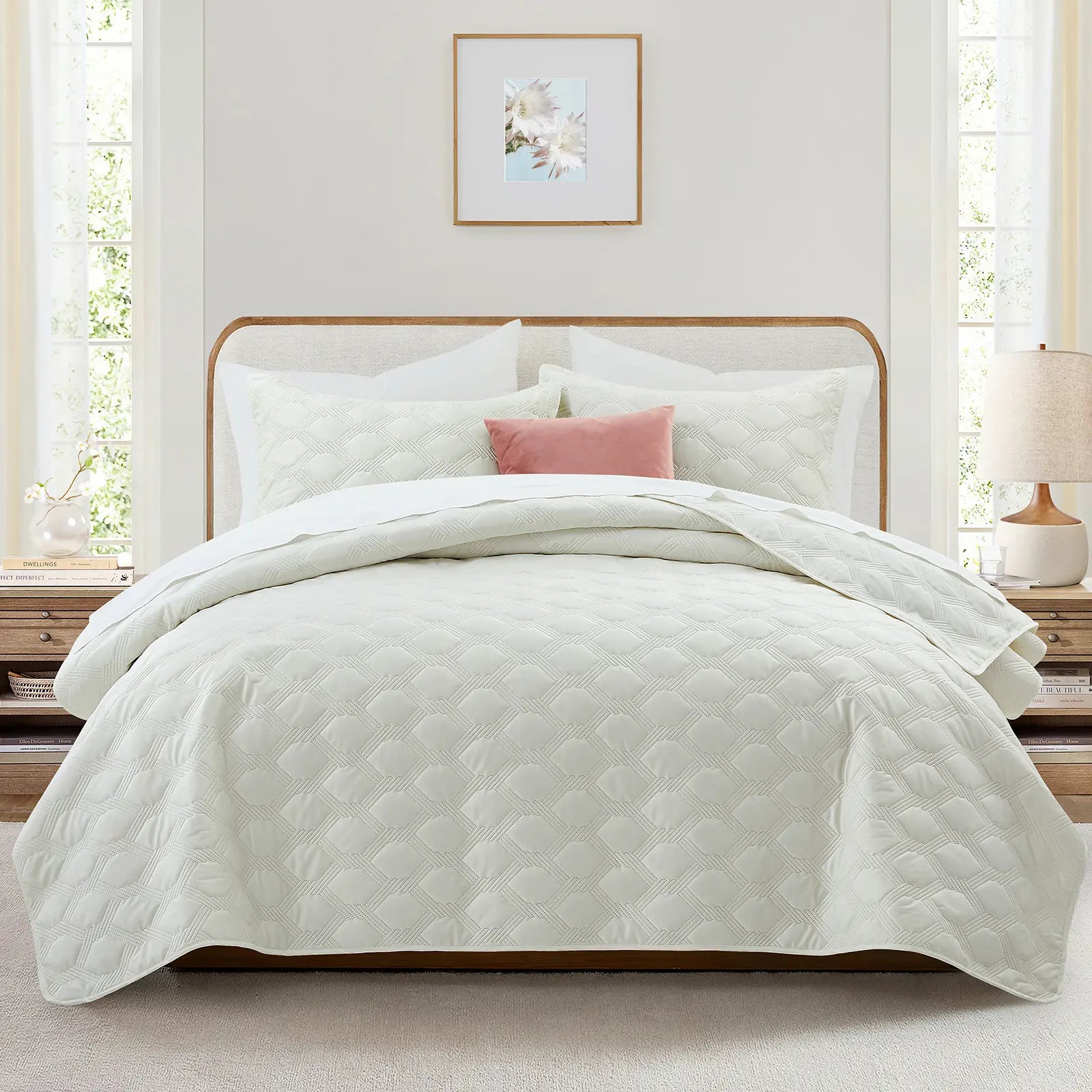 Imperial Homeware Floral Ultrasonic Quilted Bedspread Set – Lightweight Polyester Coverlet with Pillow Sham(S), Soft Breathable All-Season Bedding, Machine Washable, Twin/ Queen/ King