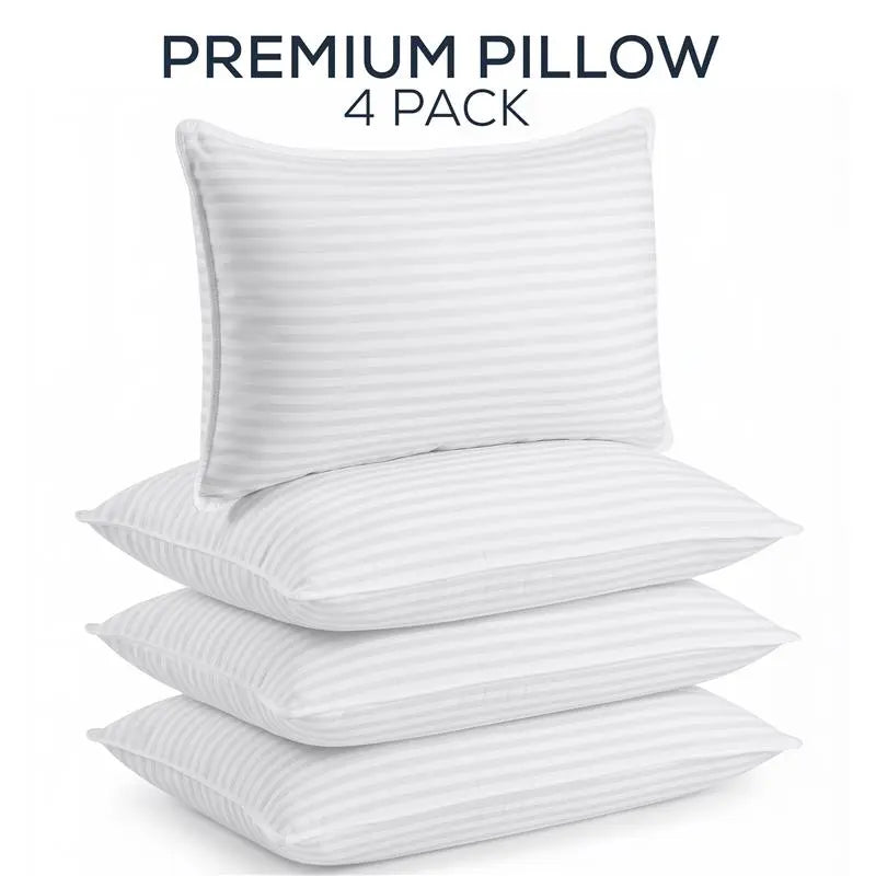 Utopia Bedding Hotel-Quality Bed Pillows for Sleeping - Set of 4, Soft Contoured Design, White Striped, Queen Size, Comfort for Back, Stomach, or Side Sleepers