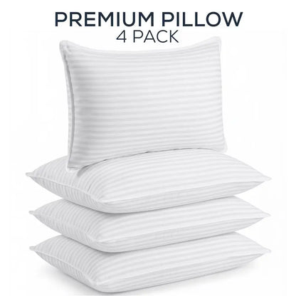 Utopia Bedding Hotel-Quality Bed Pillows for Sleeping - Set of 4, Soft Contoured Design, White Striped, Queen Size, Comfort for Back, Stomach, or Side Sleepers