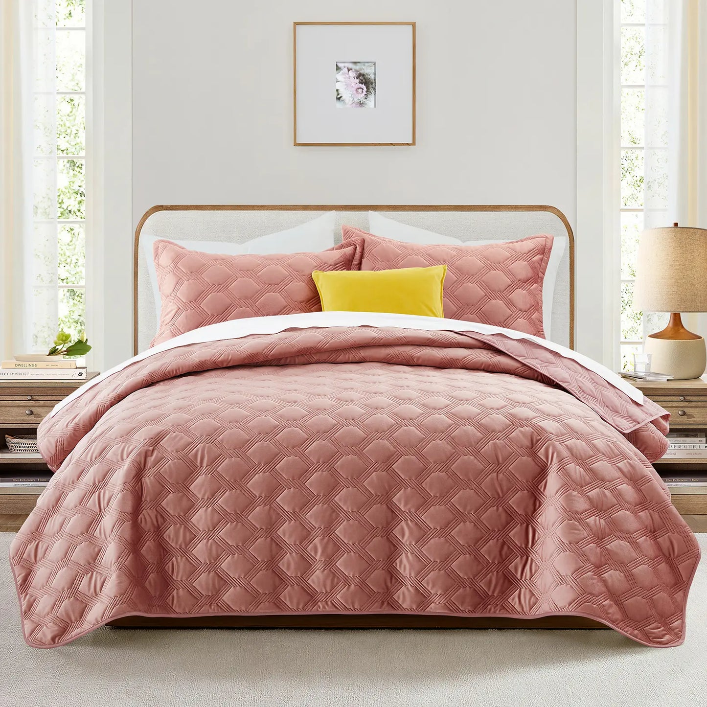 Imperial Homeware Floral Ultrasonic Quilted Bedspread Set – Lightweight Polyester Coverlet with Pillow Sham(S), Soft Breathable All-Season Bedding, Machine Washable, Twin/ Queen/ King