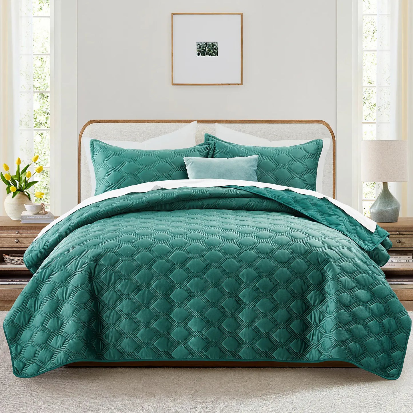 Imperial Homeware Floral Ultrasonic Quilted Bedspread Set – Lightweight Polyester Coverlet with Pillow Sham(S), Soft Breathable All-Season Bedding, Machine Washable, Twin/ Queen/ King