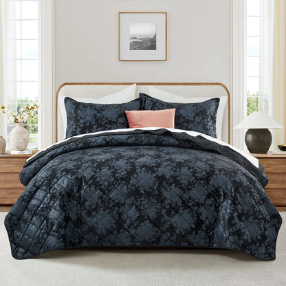 Imperial Homeware Floral Ultrasonic Quilted Bedspread Set – Lightweight Polyester Coverlet with Pillow Sham(S), Soft Breathable All-Season Bedding, Machine Washable, Twin/ Queen/ King