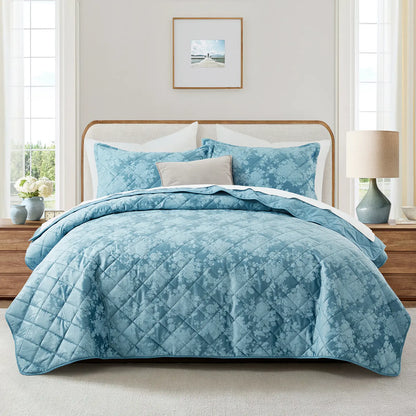 Imperial Homeware Floral Ultrasonic Quilted Bedspread Set – Lightweight Polyester Coverlet with Pillow Sham(S), Soft Breathable All-Season Bedding, Machine Washable, Twin/ Queen/ King