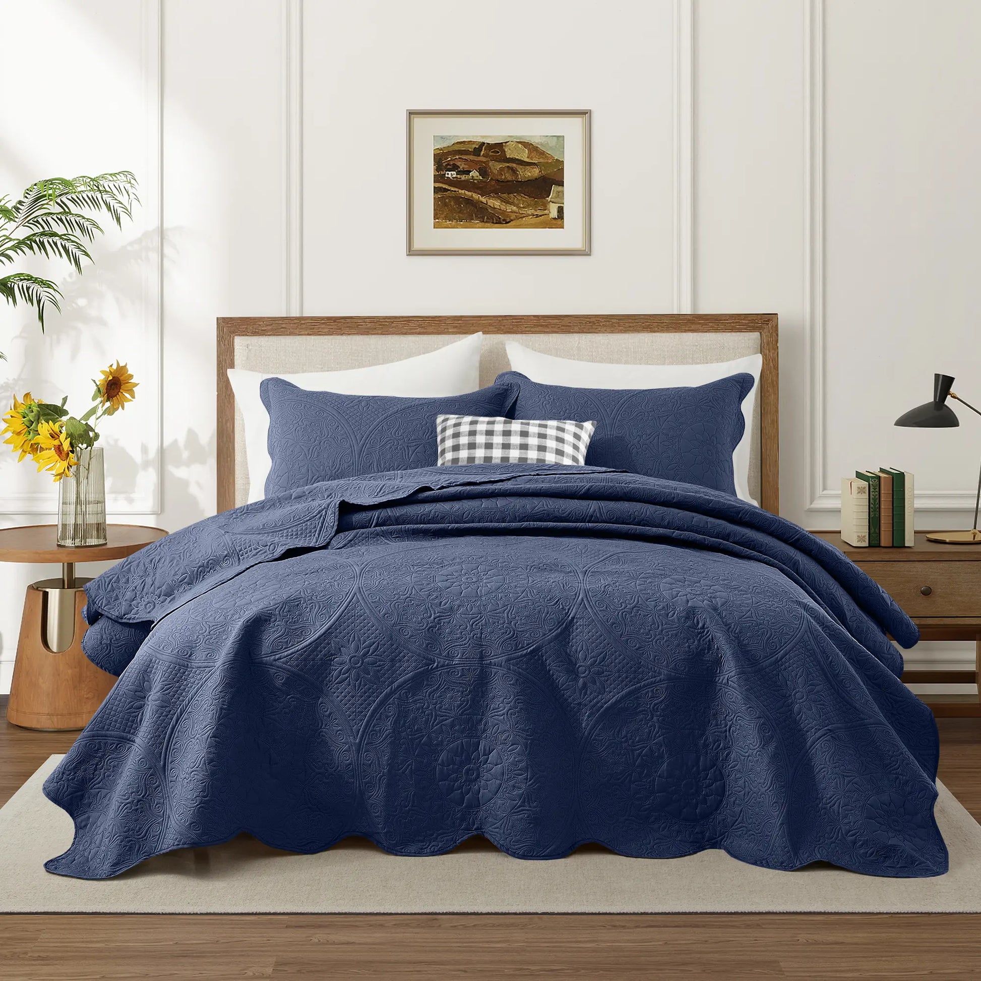 Imperial Homeware Floral Ultrasonic Quilted Bedspread Set – Lightweight Polyester Coverlet with Pillow Sham(S), Soft Breathable All-Season Bedding, Machine Washable, Twin/ Queen/ King