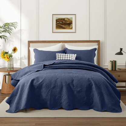 Imperial Homeware Floral Ultrasonic Quilted Bedspread Set – Lightweight Polyester Coverlet with Pillow Sham(S), Soft Breathable All-Season Bedding, Machine Washable, Twin/ Queen/ King