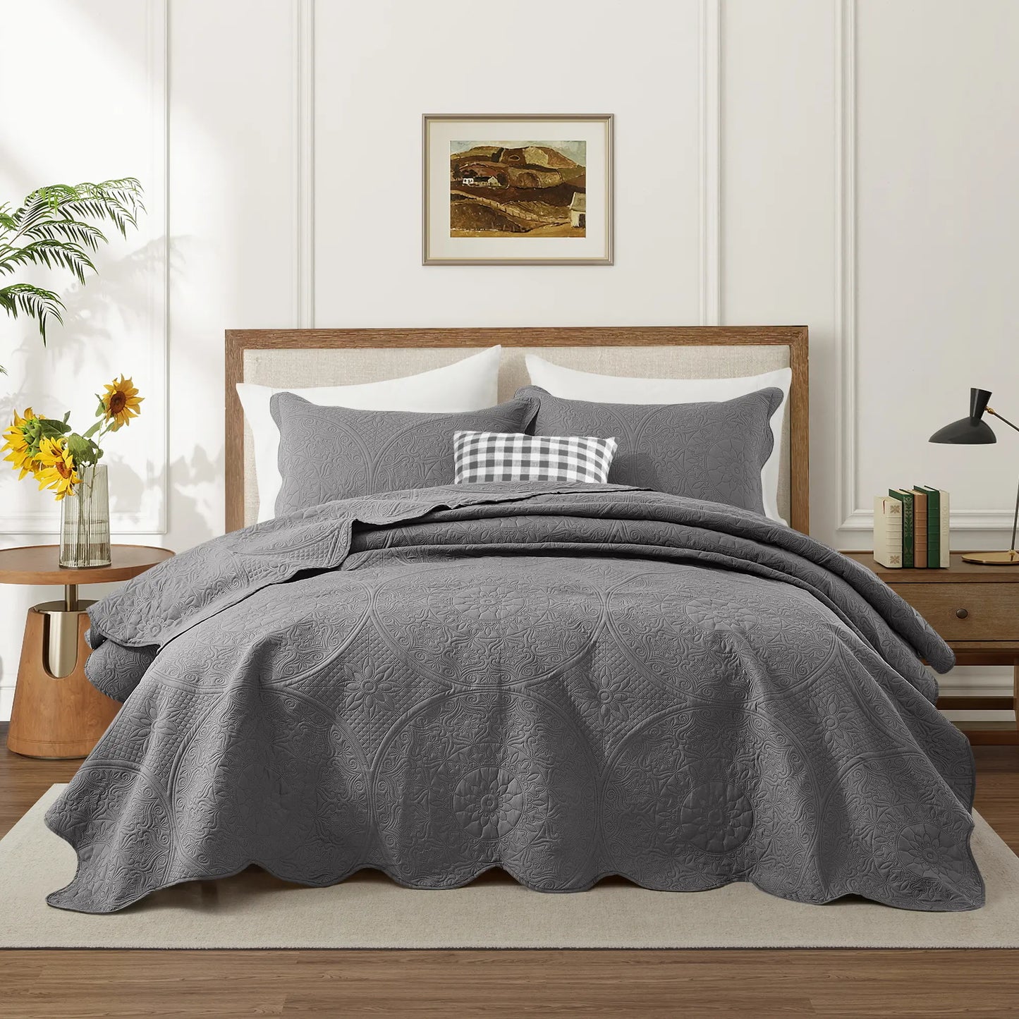 Imperial Homeware Floral Ultrasonic Quilted Bedspread Set – Lightweight Polyester Coverlet with Pillow Sham(S), Soft Breathable All-Season Bedding, Machine Washable, Twin/ Queen/ King