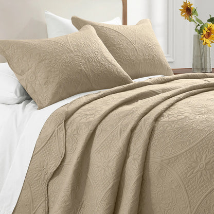 Imperial Homeware Floral Ultrasonic Quilted Bedspread Set – Lightweight Polyester Coverlet with Pillow Sham(S), Soft Breathable All-Season Bedding, Machine Washable, Twin/ Queen/ King