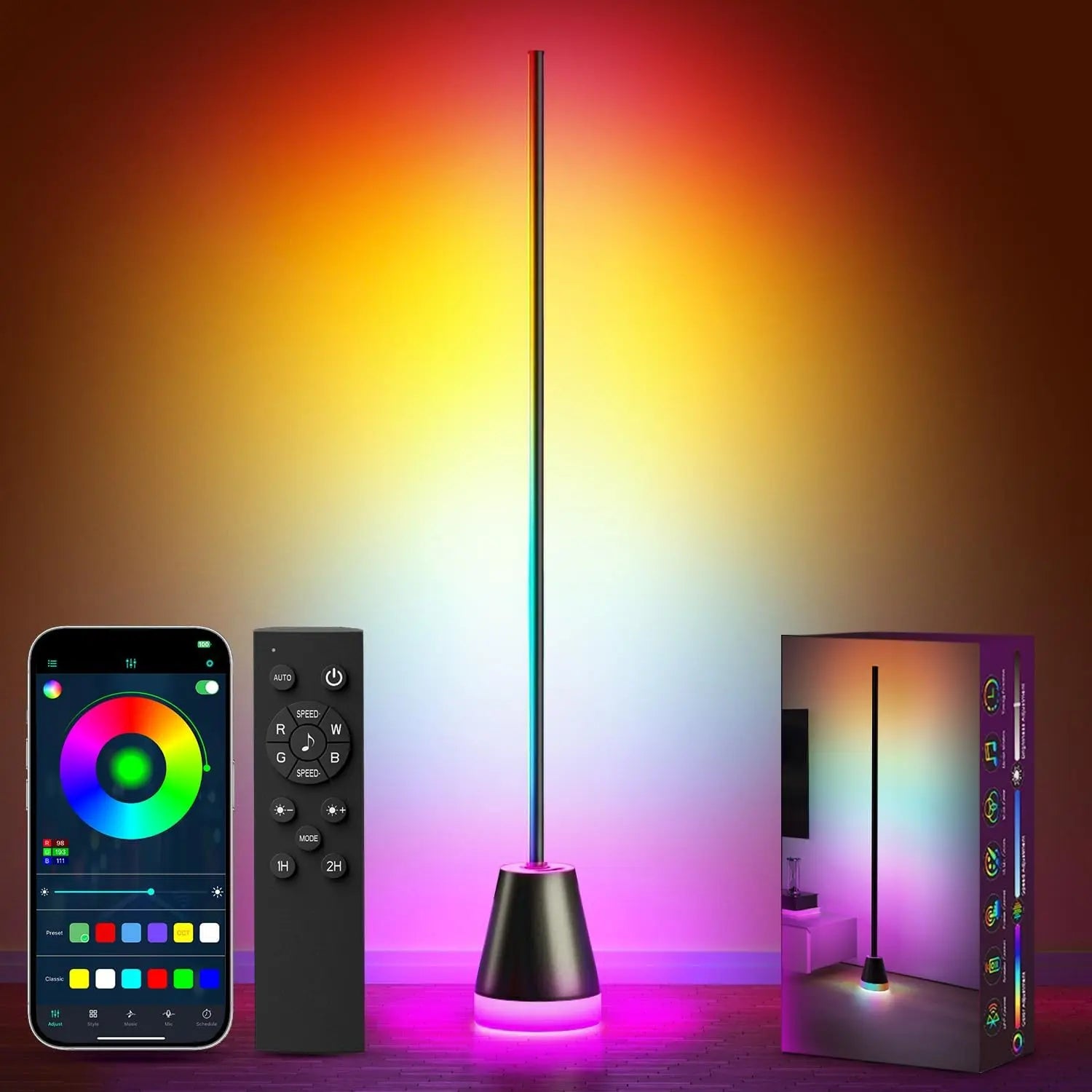 Smart RGB LED Corner Floor Lamp,172 Leds Bright Standing Lamps for Living Room with APP and Remote,Modern Floor Lamp with Music Sync and 16 Million Colors, Ambient Lighting for Bedroom
