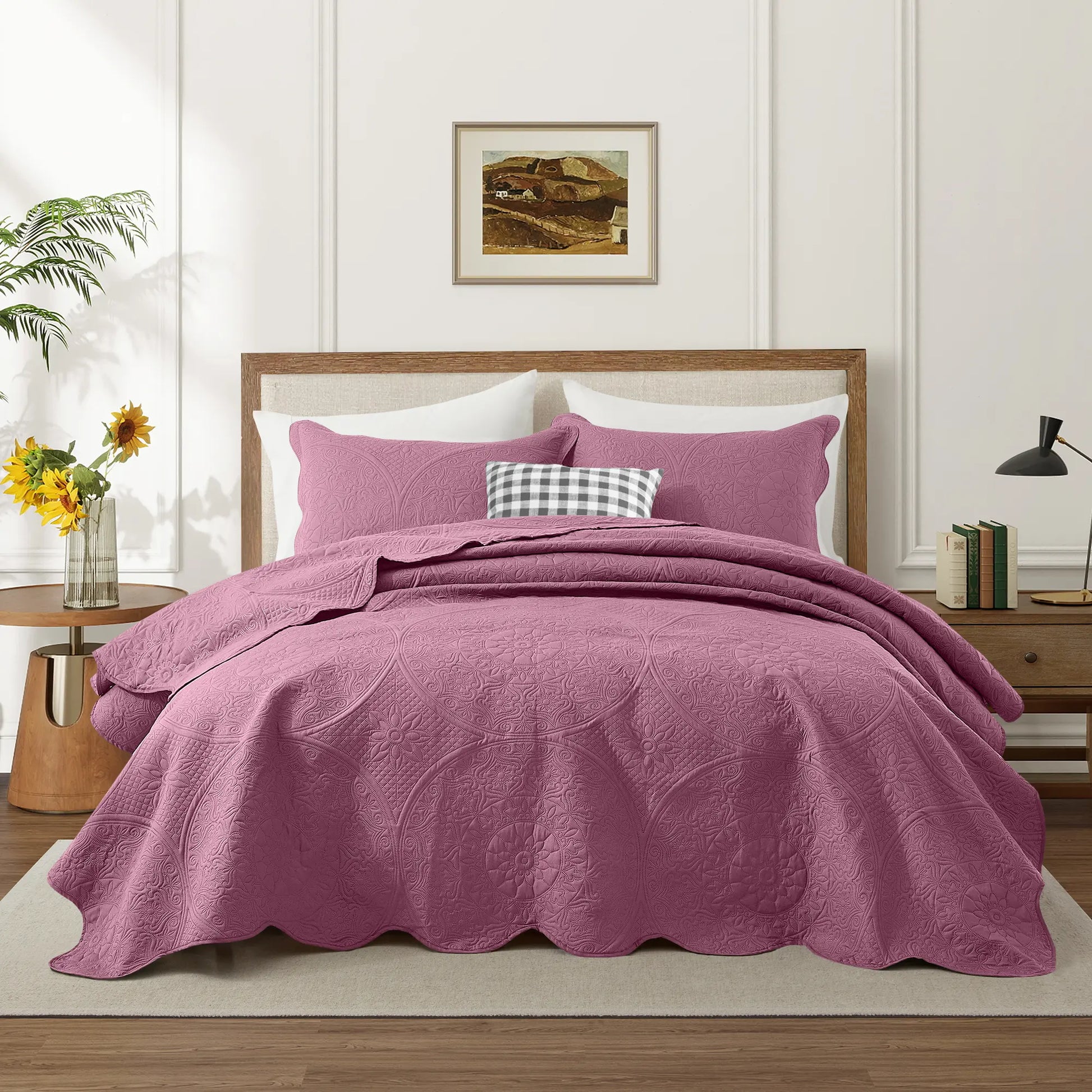 Imperial Homeware Floral Ultrasonic Quilted Bedspread Set – Lightweight Polyester Coverlet with Pillow Sham(S), Soft Breathable All-Season Bedding, Machine Washable, Twin/ Queen/ King