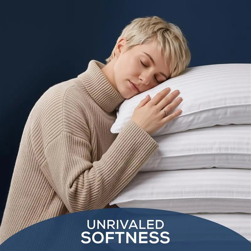 Utopia Bedding Hotel-Quality Bed Pillows for Sleeping - Set of 4, Soft Contoured Design, White Striped, Queen Size, Comfort for Back, Stomach, or Side Sleepers