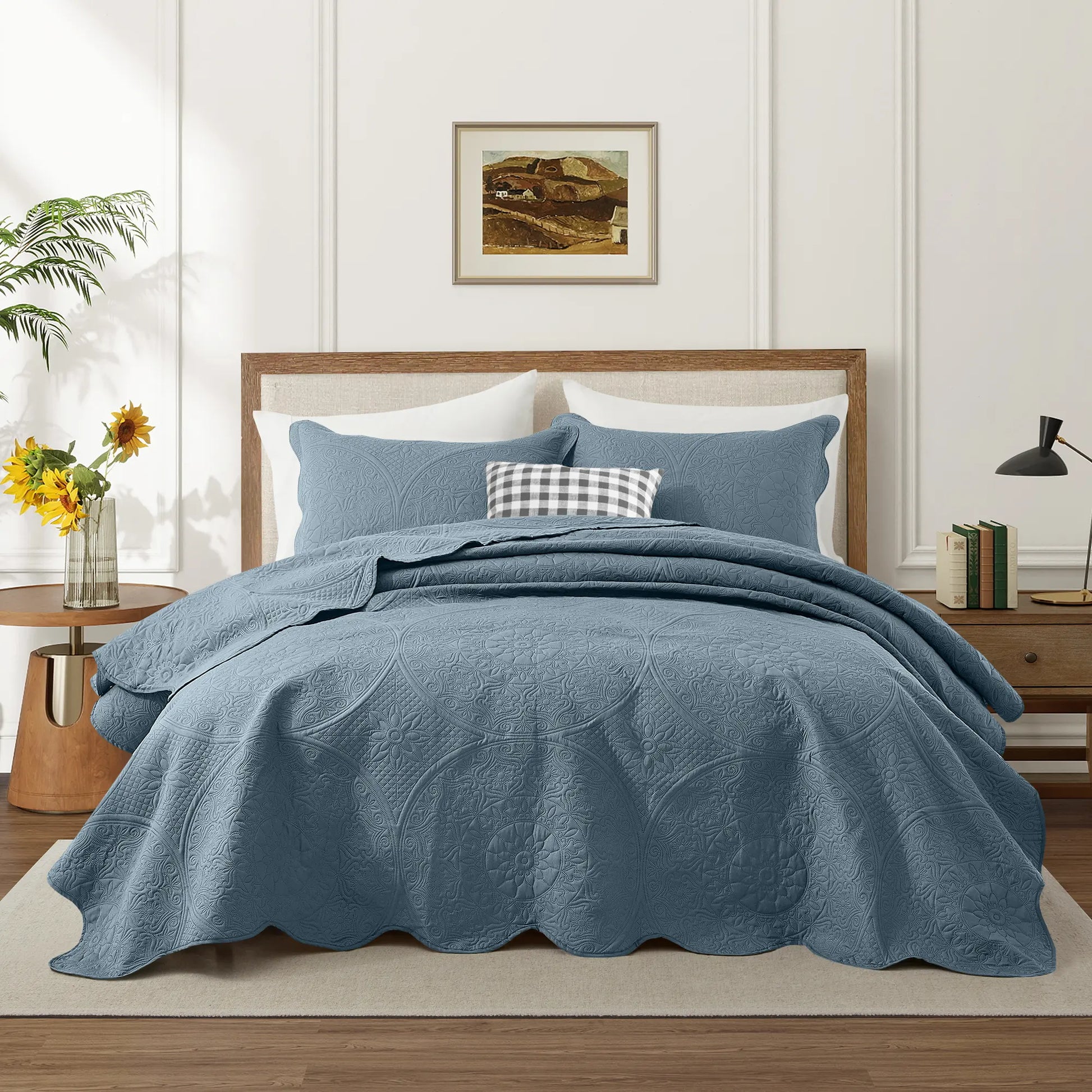 Imperial Homeware Floral Ultrasonic Quilted Bedspread Set – Lightweight Polyester Coverlet with Pillow Sham(S), Soft Breathable All-Season Bedding, Machine Washable, Twin/ Queen/ King