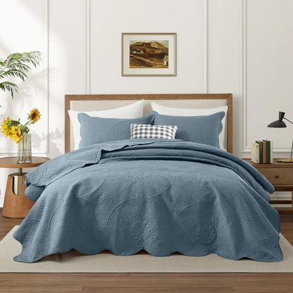 Imperial Homeware Floral Ultrasonic Quilted Bedspread Set – Lightweight Polyester Coverlet with Pillow Sham(S), Soft Breathable All-Season Bedding, Machine Washable, Twin/ Queen/ King