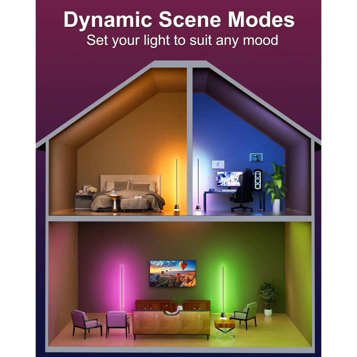 Smart RGB LED Corner Floor Lamp,172 Leds Bright Standing Lamps for Living Room with APP and Remote,Modern Floor Lamp with Music Sync and 16 Million Colors, Ambient Lighting for Bedroom