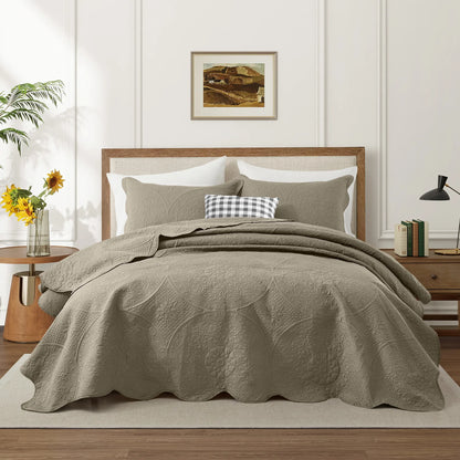 Imperial Homeware Floral Ultrasonic Quilted Bedspread Set – Lightweight Polyester Coverlet with Pillow Sham(S), Soft Breathable All-Season Bedding, Machine Washable, Twin/ Queen/ King