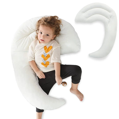 Choc Chick Curve Toddler Body Pillow for Sleep Training, 34X27 Inches Moon Shape Soft Child Hug Pillow, 100% Natural Cotton Pillowcase, Washable & Breathable Crib Pillow for Kids