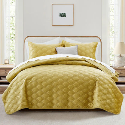Imperial Homeware Floral Ultrasonic Quilted Bedspread Set – Lightweight Polyester Coverlet with Pillow Sham(S), Soft Breathable All-Season Bedding, Machine Washable, Twin/ Queen/ King