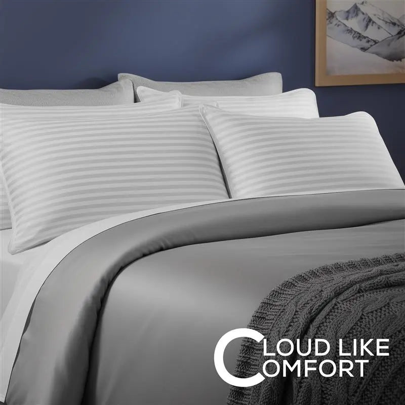 Utopia Bedding Hotel-Quality Bed Pillows for Sleeping - Set of 4, Soft Contoured Design, White Striped, Queen Size, Comfort for Back, Stomach, or Side Sleepers