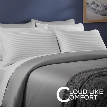 Utopia Bedding Hotel-Quality Bed Pillows for Sleeping - Set of 4, Soft Contoured Design, White Striped, Queen Size, Comfort for Back, Stomach, or Side Sleepers