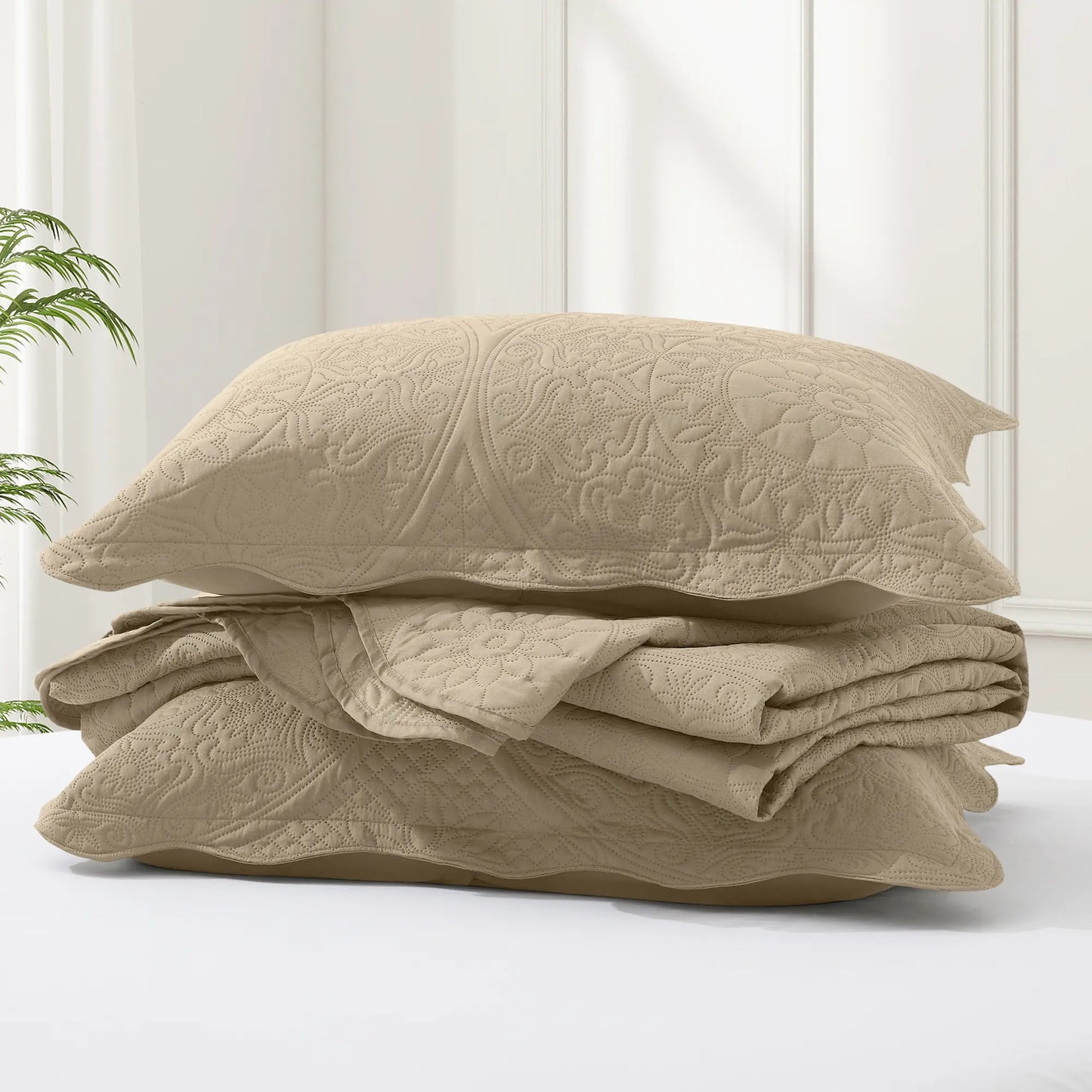 Imperial Homeware Floral Ultrasonic Quilted Bedspread Set – Lightweight Polyester Coverlet with Pillow Sham(S), Soft Breathable All-Season Bedding, Machine Washable, Twin/ Queen/ King