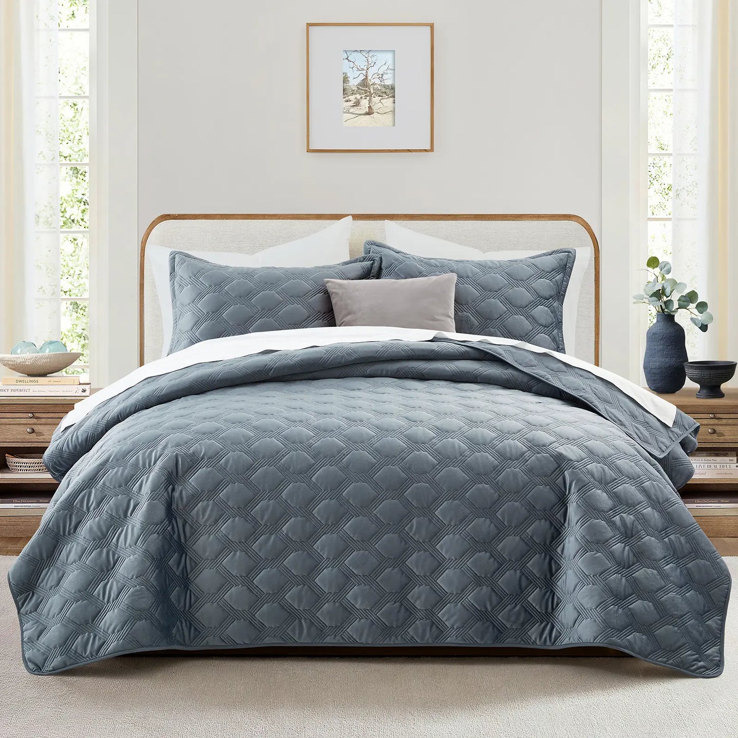 Imperial Homeware Floral Ultrasonic Quilted Bedspread Set – Lightweight Polyester Coverlet with Pillow Sham(S), Soft Breathable All-Season Bedding, Machine Washable, Twin/ Queen/ King
