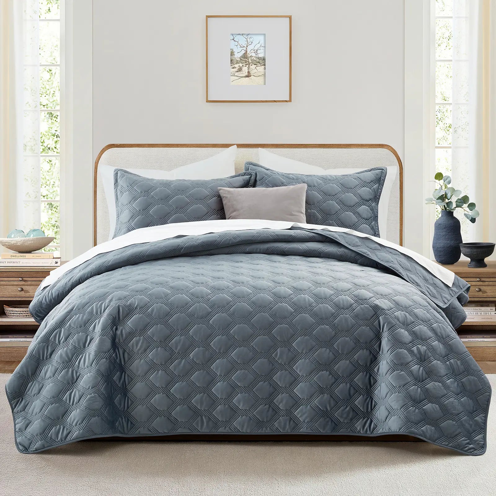 Imperial Homeware Floral Ultrasonic Quilted Bedspread Set – Lightweight Polyester Coverlet with Pillow Sham(S), Soft Breathable All-Season Bedding, Machine Washable, Twin/ Queen/ King