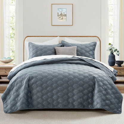 Imperial Homeware Floral Ultrasonic Quilted Bedspread Set – Lightweight Polyester Coverlet with Pillow Sham(S), Soft Breathable All-Season Bedding, Machine Washable, Twin/ Queen/ King