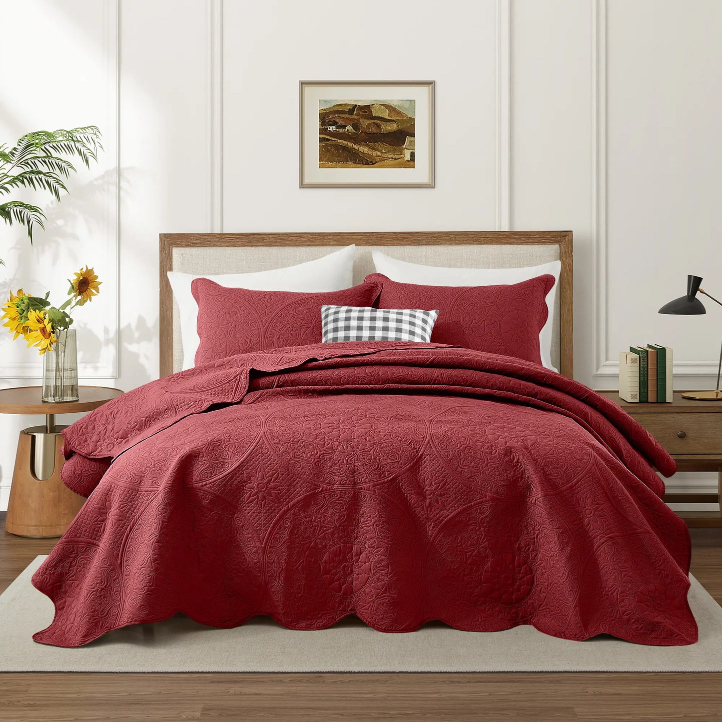 Imperial Homeware Floral Ultrasonic Quilted Bedspread Set – Lightweight Polyester Coverlet with Pillow Sham(S), Soft Breathable All-Season Bedding, Machine Washable, Twin/ Queen/ King