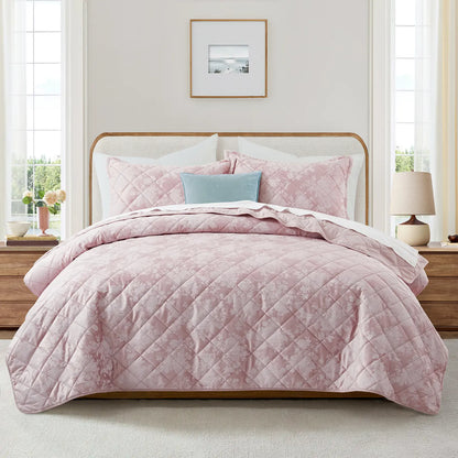 Imperial Homeware Floral Ultrasonic Quilted Bedspread Set – Lightweight Polyester Coverlet with Pillow Sham(S), Soft Breathable All-Season Bedding, Machine Washable, Twin/ Queen/ King