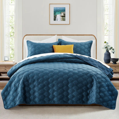 Imperial Homeware Floral Ultrasonic Quilted Bedspread Set – Lightweight Polyester Coverlet with Pillow Sham(S), Soft Breathable All-Season Bedding, Machine Washable, Twin/ Queen/ King
