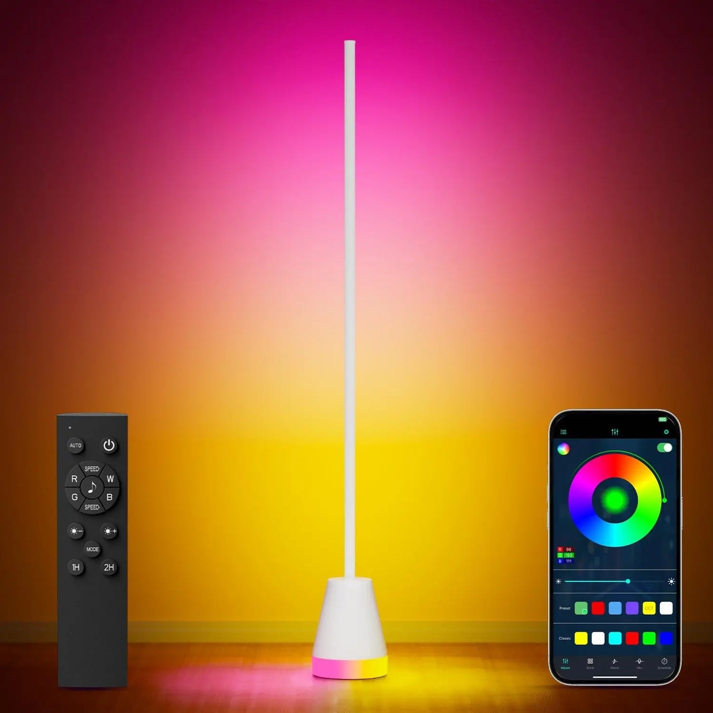 Smart RGB LED Corner Floor Lamp,172 Leds Bright Standing Lamps for Living Room with APP and Remote,Modern Floor Lamp with Music Sync and 16 Million Colors, Ambient Lighting for Bedroom