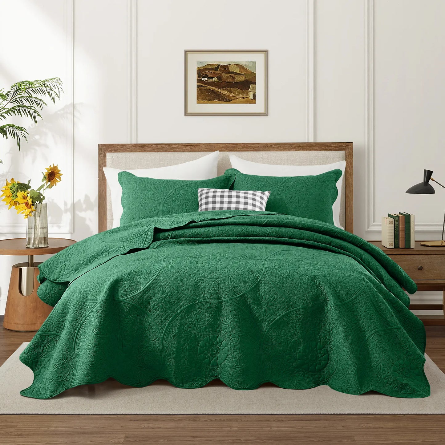 Imperial Homeware Floral Ultrasonic Quilted Bedspread Set – Lightweight Polyester Coverlet with Pillow Sham(S), Soft Breathable All-Season Bedding, Machine Washable, Twin/ Queen/ King