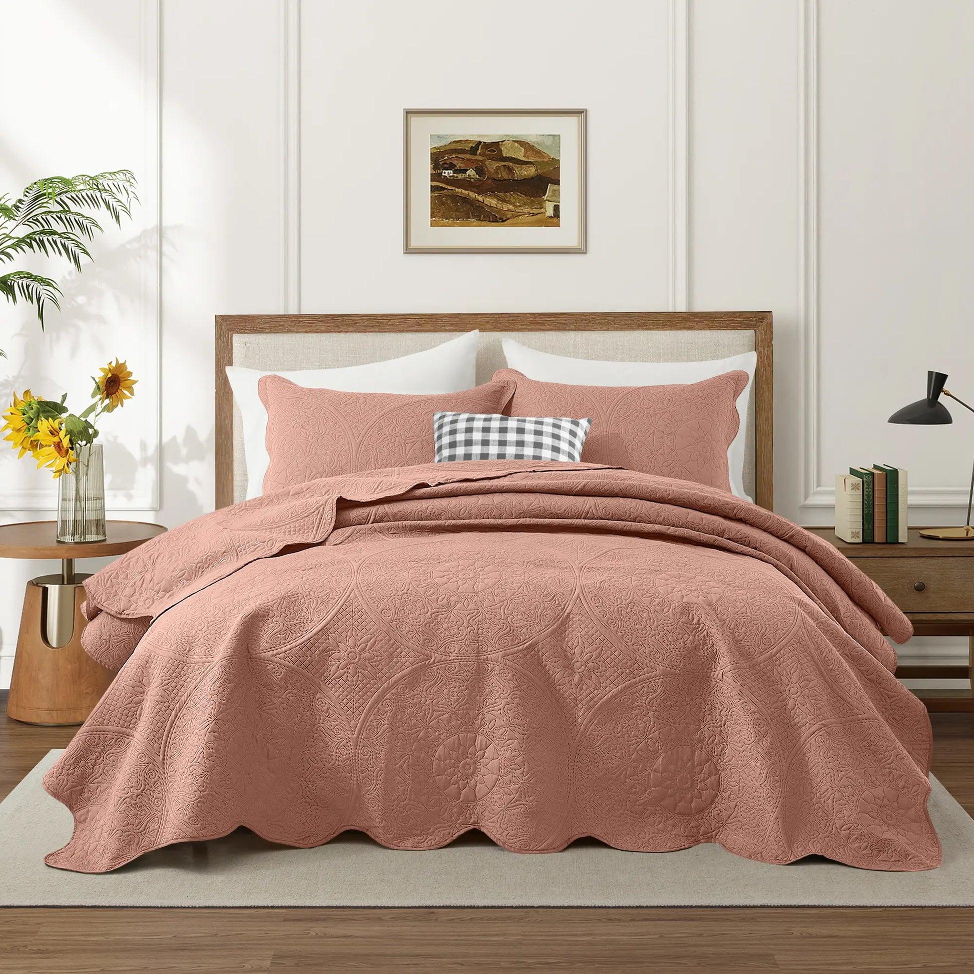 Imperial Homeware Floral Ultrasonic Quilted Bedspread Set – Lightweight Polyester Coverlet with Pillow Sham(S), Soft Breathable All-Season Bedding, Machine Washable, Twin/ Queen/ King