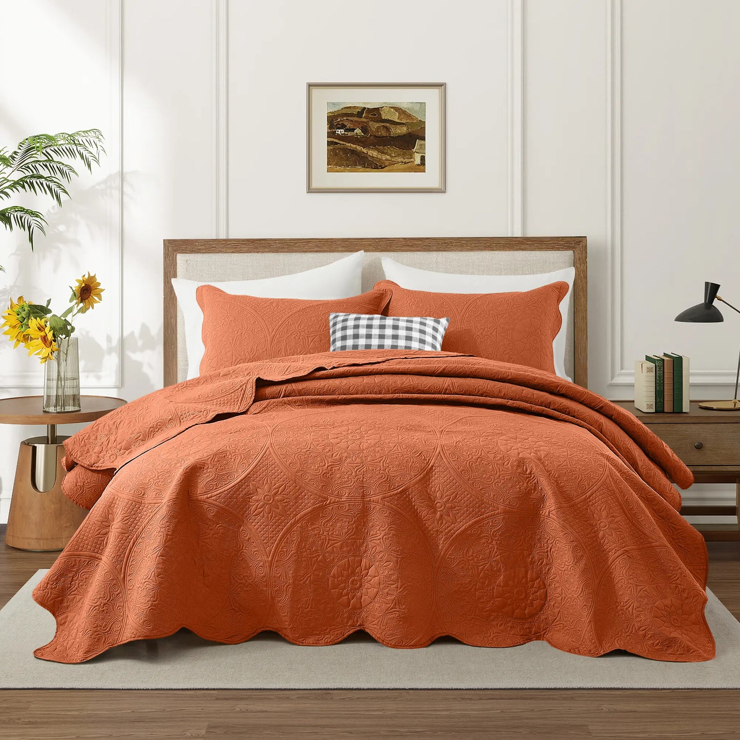 Imperial Homeware Floral Ultrasonic Quilted Bedspread Set – Lightweight Polyester Coverlet with Pillow Sham(S), Soft Breathable All-Season Bedding, Machine Washable, Twin/ Queen/ King
