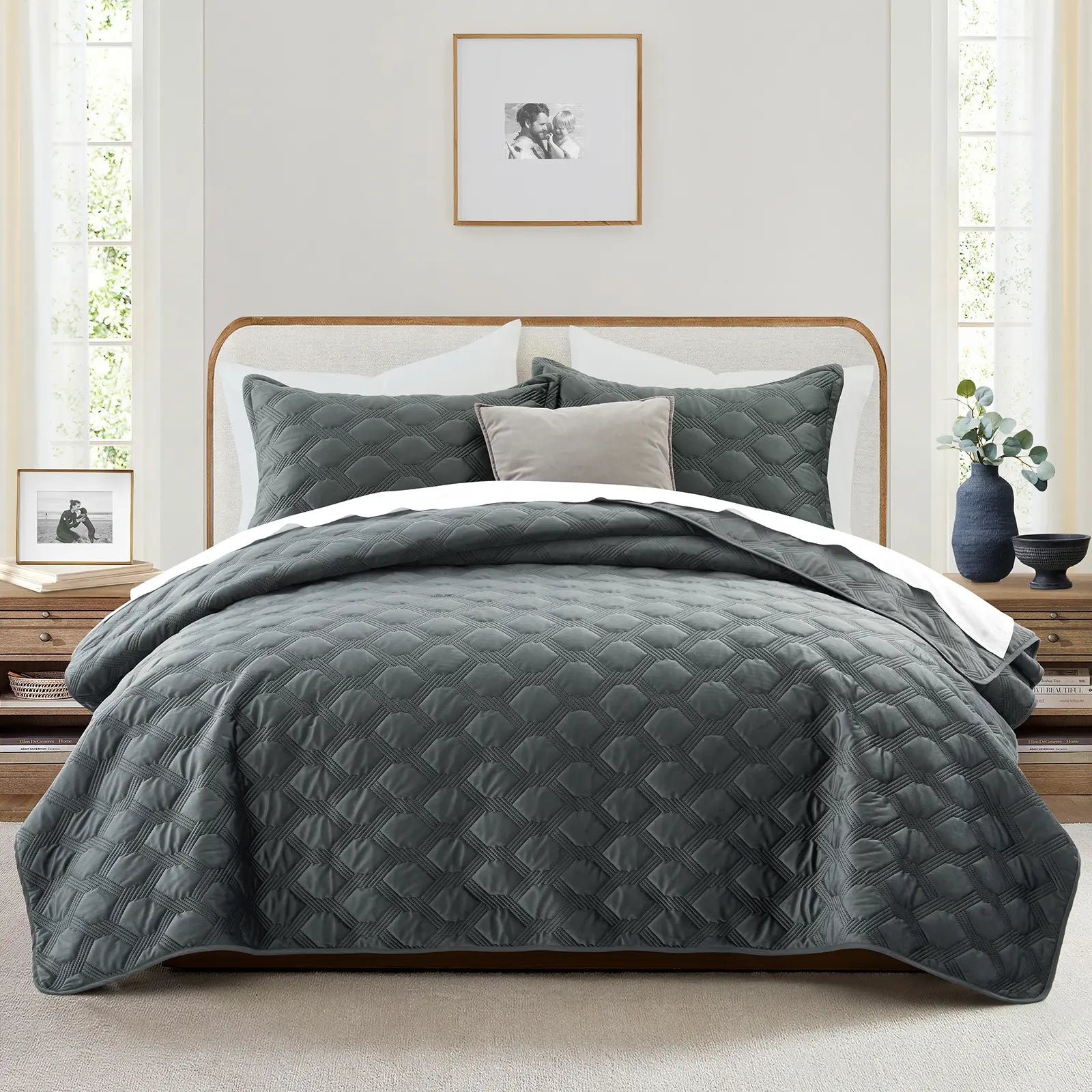 Imperial Homeware Floral Ultrasonic Quilted Bedspread Set – Lightweight Polyester Coverlet with Pillow Sham(S), Soft Breathable All-Season Bedding, Machine Washable, Twin/ Queen/ King