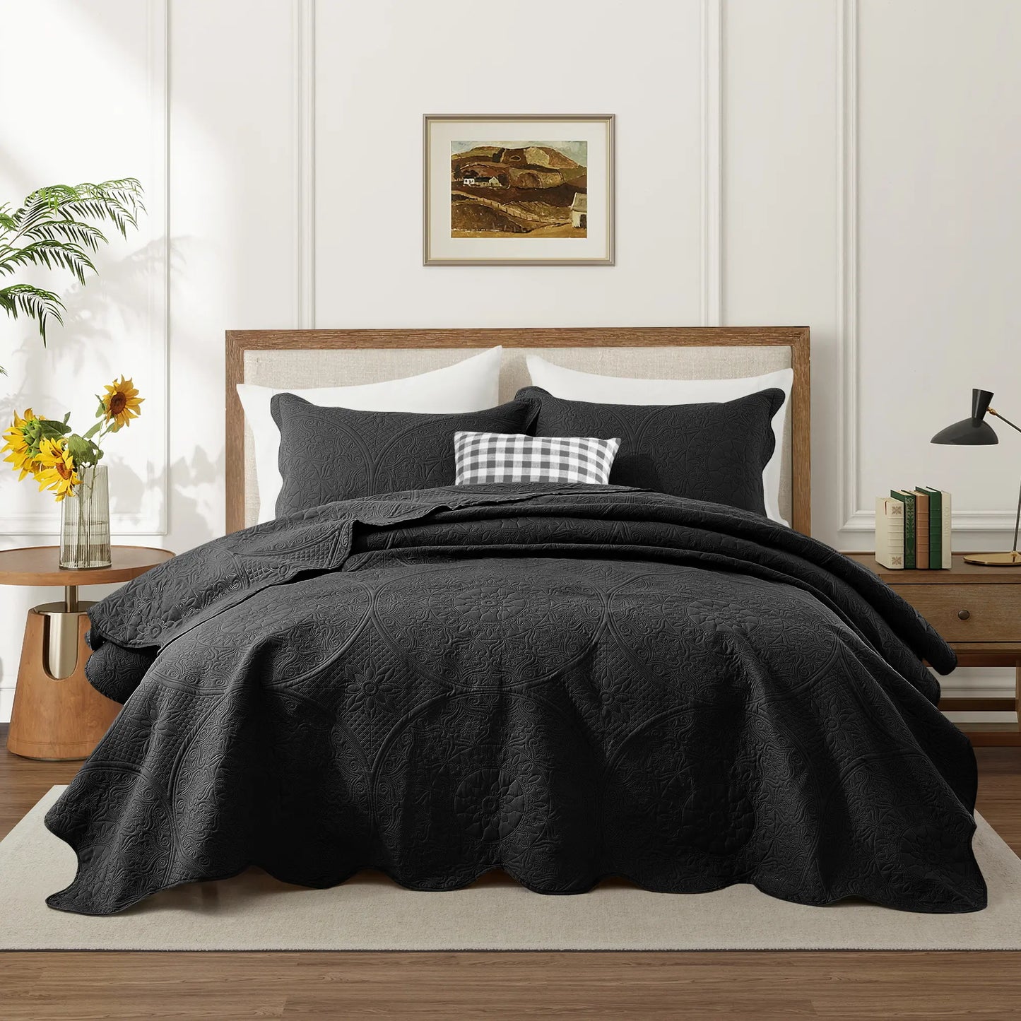 Imperial Homeware Floral Ultrasonic Quilted Bedspread Set – Lightweight Polyester Coverlet with Pillow Sham(S), Soft Breathable All-Season Bedding, Machine Washable, Twin/ Queen/ King