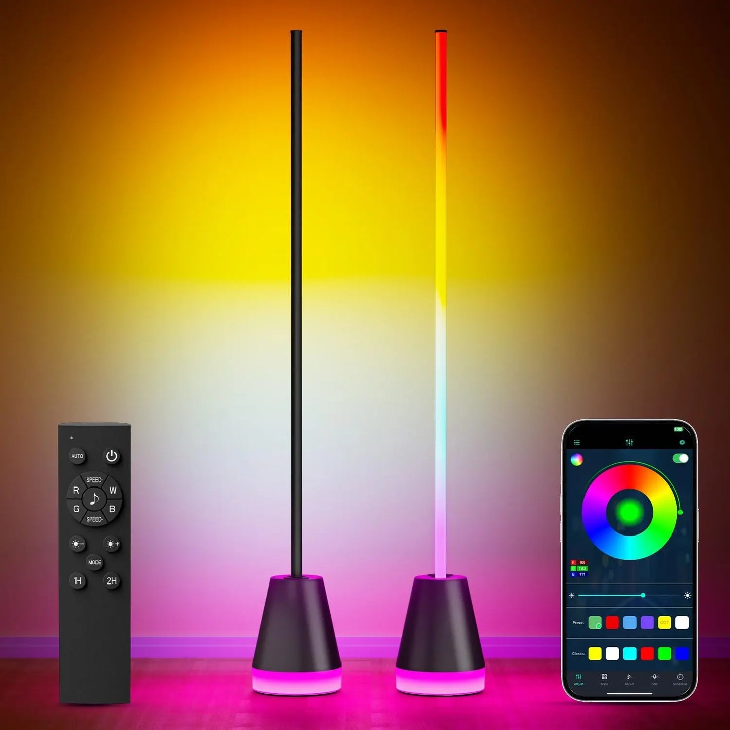 Smart RGB LED Corner Floor Lamp,172 Leds Bright Standing Lamps for Living Room with APP and Remote,Modern Floor Lamp with Music Sync and 16 Million Colors, Ambient Lighting for Bedroom