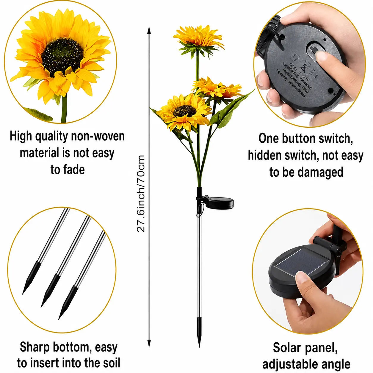 Solar Powered LED Sunflower Garden Lights Set of 2/4/6 Pieces Realistic Nighttime Glow for Yard Lawn Patio Porch Waterproof IP65 Energy Efficient Outdoor Lighting Durable Plastic Flowers All Weather Protection