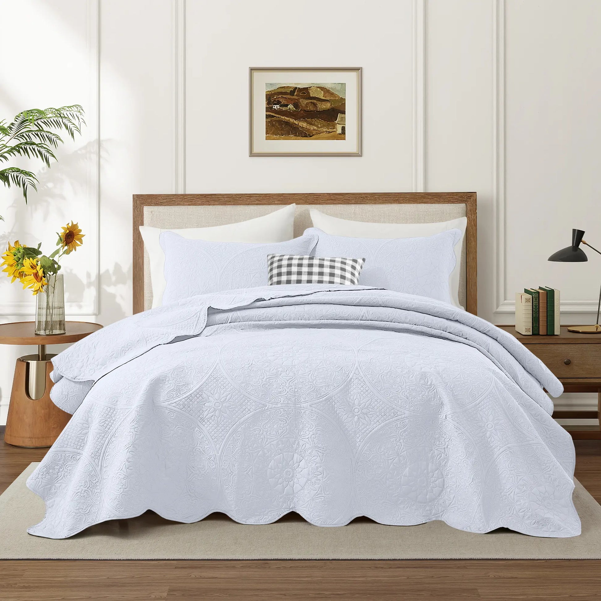 Imperial Homeware Floral Ultrasonic Quilted Bedspread Set – Lightweight Polyester Coverlet with Pillow Sham(S), Soft Breathable All-Season Bedding, Machine Washable, Twin/ Queen/ King