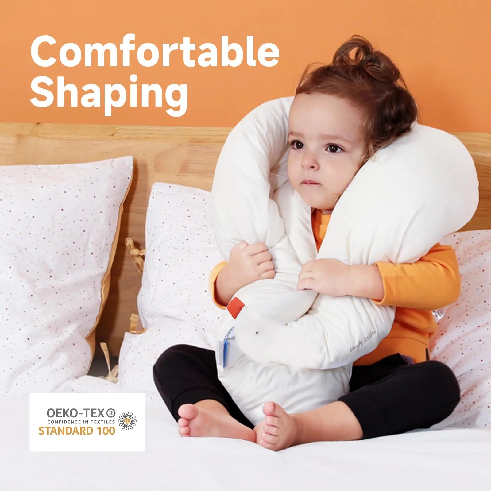 Choc Chick Curve Toddler Body Pillow for Sleep Training, 34X27 Inches Moon Shape Soft Child Hug Pillow, 100% Natural Cotton Pillowcase, Washable & Breathable Crib Pillow for Kids