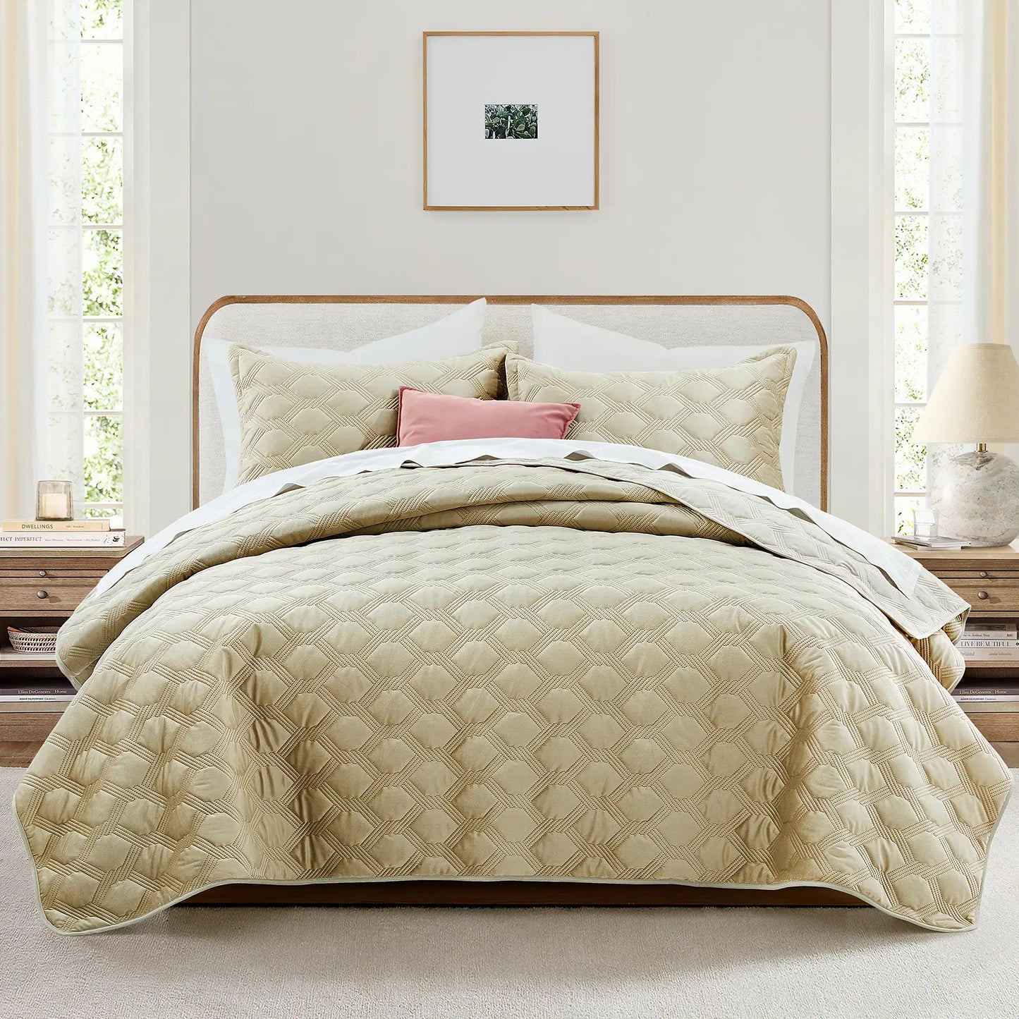 Imperial Homeware Floral Ultrasonic Quilted Bedspread Set – Lightweight Polyester Coverlet with Pillow Sham(S), Soft Breathable All-Season Bedding, Machine Washable, Twin/ Queen/ King