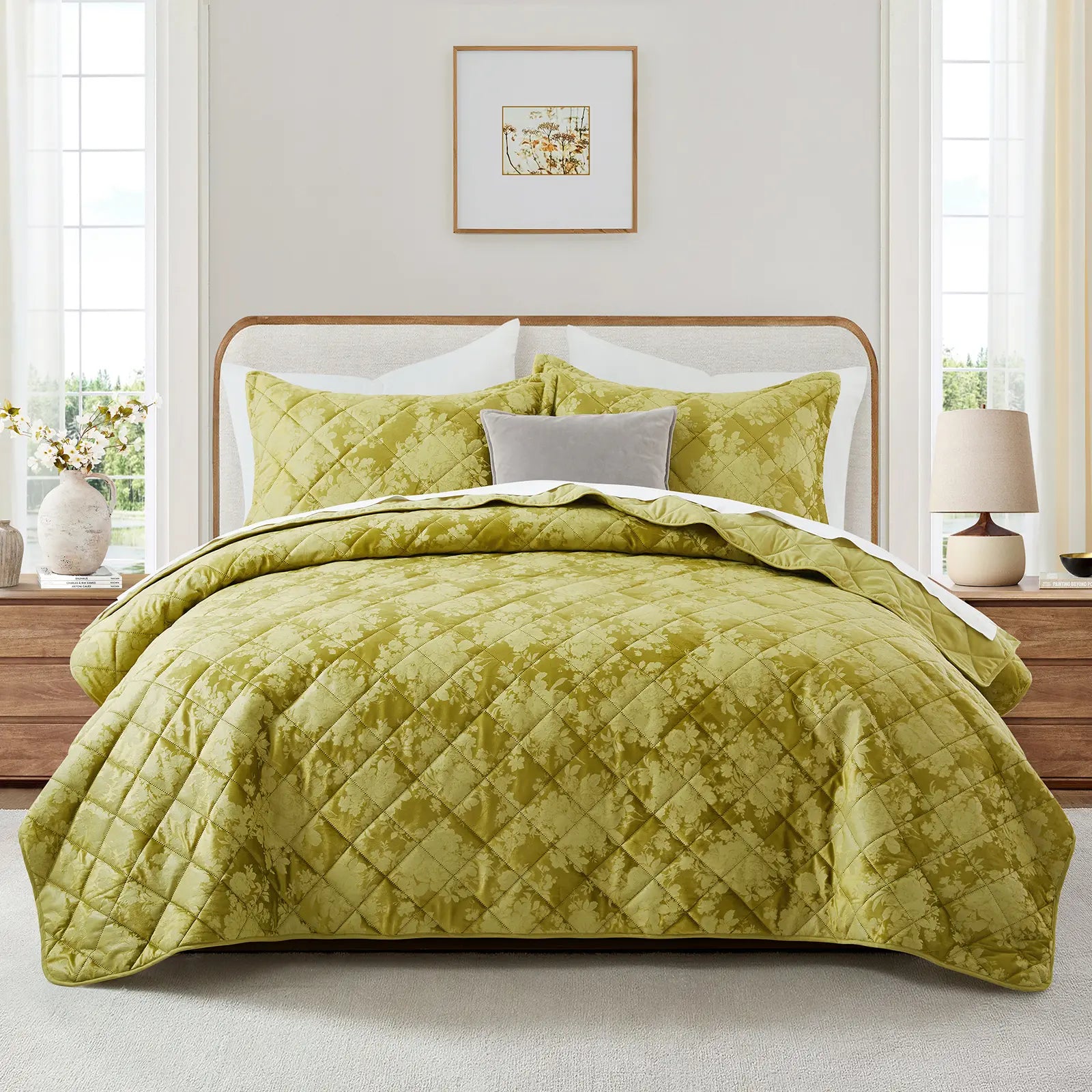 Imperial Homeware Floral Ultrasonic Quilted Bedspread Set – Lightweight Polyester Coverlet with Pillow Sham(S), Soft Breathable All-Season Bedding, Machine Washable, Twin/ Queen/ King