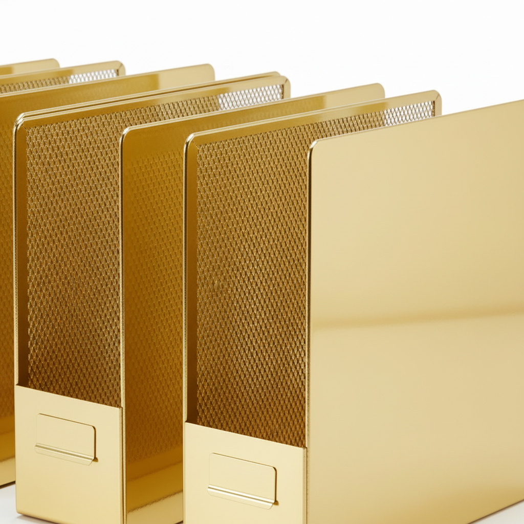 Gold Magazine File Holder Set of 4 - detail shot